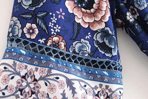 Bohemian V-Neck Retro Floral Wide Leg Jumpsuit
