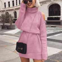 Load image into Gallery viewer, Sexy High Collar Long Sleeve Knit Midi Dress