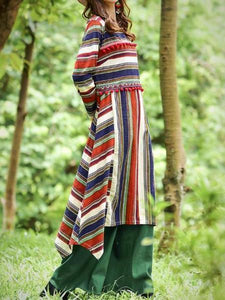 National Stripe Loose Long Sleeve Midi Dress