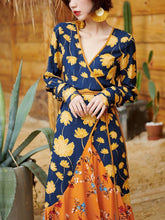 Load image into Gallery viewer, V-Neck Print Slim Fit Bohemian Long Dress