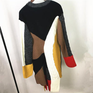 Autumn And Winter Irregular Color Matching Pullover Retro Knit Dress