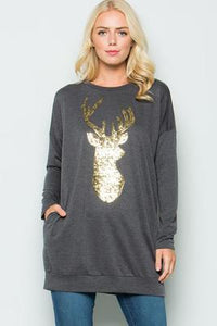 Christmas Sequins Elk Long Sleeves Tops Sweaters