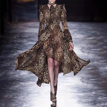 Load image into Gallery viewer, Irregular Leopard-Print Chiffon V-Neck Lace-Up Dress