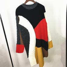 Load image into Gallery viewer, Autumn And Winter Irregular Color Matching Pullover Retro Knit Dress