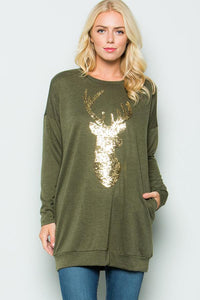 Christmas Sequins Elk Long Sleeves Tops Sweaters
