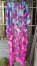 Load image into Gallery viewer, Floral Purple Chiffon Batwing Sleeve Beach Kimono With Belt Dress Cover-up
