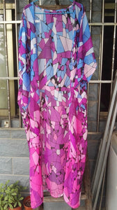 Floral Purple Chiffon Batwing Sleeve Beach Kimono With Belt Dress Cover-up