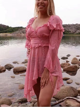 Load image into Gallery viewer, Retro Bohemian Wave Point Bare Shoulder Irregular Dress