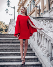 Load image into Gallery viewer, Christmas Red Collar Cape Fake Two-Piece Slim Mini Dress