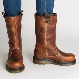 Casual Block Heel Round Toe Brown Boots