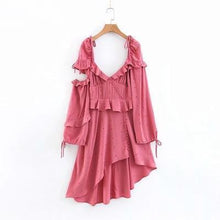 Load image into Gallery viewer, Retro Bohemian Wave Point Bare Shoulder Irregular Dress