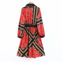 Load image into Gallery viewer, Autumn Long Sleeve Print V-Neck Elastic Waist Split Dress