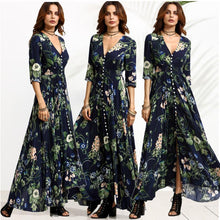 Load image into Gallery viewer, Women Single-Breasted Mid Sleeves Printed Maxi Dress