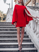 Load image into Gallery viewer, Christmas Red Collar Cape Fake Two-Piece Slim Mini Dress