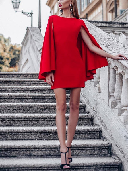 Christmas Red Collar Cape Fake Two-Piece Slim Mini Dress