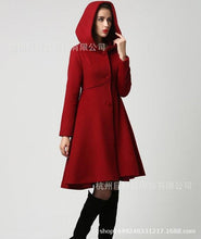 Load image into Gallery viewer, New solid color hooded long swing slim slim fashion simple coat