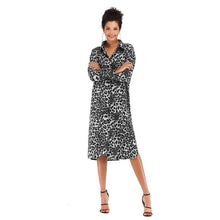 Load image into Gallery viewer, Lapel Buckle Sexy Leopard Mid-Length Slim Dress