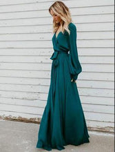 Load image into Gallery viewer, Lace V-Neck Split Long-Sleeved Ruffled Maxi Dress