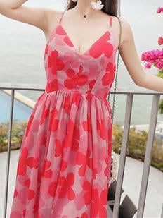 Sexy Chiffon Spaghetti Strap Floral Print Beach Maxi Long Dress