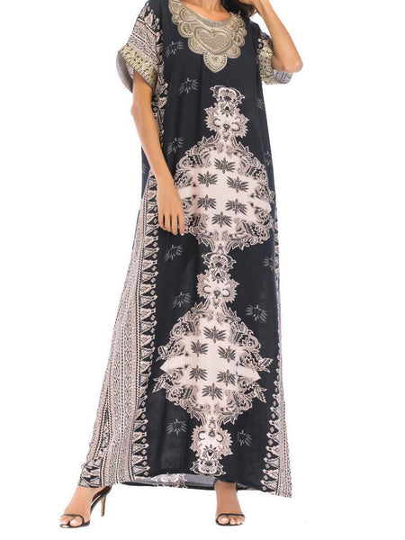 Print Short Sleeve Loose Kaftan Dress