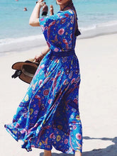 Load image into Gallery viewer, Printed Deep V Neck Tassel Bohemia Beach Maxi Dress