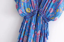 Load image into Gallery viewer, Printed Deep V Neck Tassel Bohemia Beach Maxi Dress