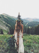Load image into Gallery viewer, Bohemia Flower Inwrought Stripes V Neck Lace-Up Beach Long Dress