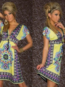 Retro Paisley Print V Neck Hippie Boho Women Beach Dress