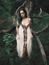 Load image into Gallery viewer, Bohemia Flower Inwrought Stripes V Neck Lace-Up Beach Long Dress