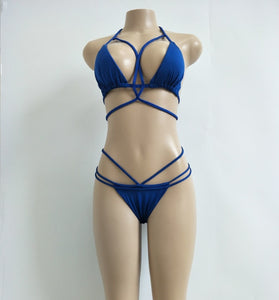 Strap knit button back bikini swimsuit with 14 colors
