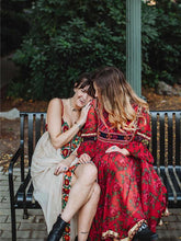 Load image into Gallery viewer, Bohemia Flower Inwrought Stripes V Neck Lace-Up Beach Long Dress