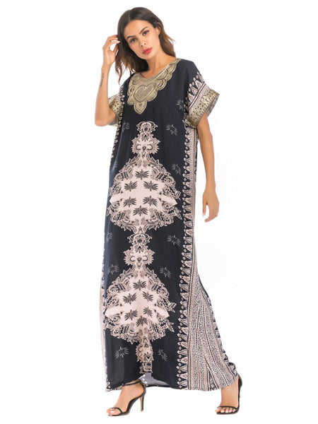 Print Short Sleeve Loose Kaftan Dress