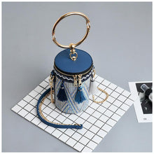 Load image into Gallery viewer, Fringe Barrel Chain Crossbody Woven Bag