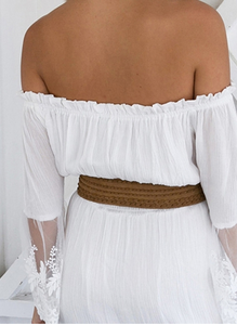 White Off Shoulder Long Sleeve Maxi Dress