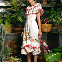 Load image into Gallery viewer, Casual Embroidery Off The Shoulder Ruffle Dress