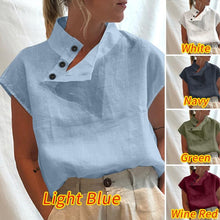 Load image into Gallery viewer, Celmia Stylish Tunic Tops Plus Size Women Short Sleeve Summer Blouses Buttons Solid Cotton Linen Tops Casual Loose Blusas Femme