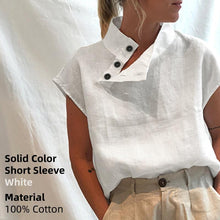 Load image into Gallery viewer, Celmia Stylish Tunic Tops Plus Size Women Short Sleeve Summer Blouses Buttons Solid Cotton Linen Tops Casual Loose Blusas Femme