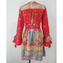 Load image into Gallery viewer, Boho Floral Printed Flare Long Sleeve Drawstring Waist Mini Dress