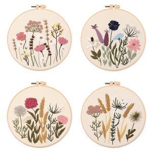 DIY Embroidery Starter Kit With European Pattern and Instructions Cross Stitch Set Flowers Plant Stamped Embroidery Kits With Hoops