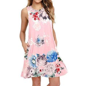 Spring / Summer Sleeveless Pullover Element Printed Pocket Swing Vest Dress-2