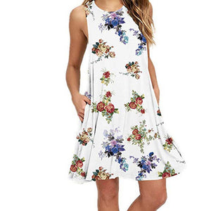 Spring / Summer Sleeveless Pullover Element Printed Pocket Swing Vest Dress-2