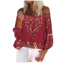 Load image into Gallery viewer, Floral Print Blouse Women Lace Thin Long Sleeve Off Shoulder Summer Tops Shirts
