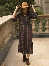Load image into Gallery viewer, Bohemia Stripe Long Sleeve Side Split Maxi Dress