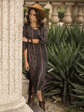 Load image into Gallery viewer, Bohemia Stripe Long Sleeve Side Split Maxi Dress
