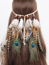 Load image into Gallery viewer, Gypsy Indian Hippie Bohemian Feather Hair Band Headwear