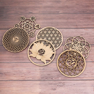 1PC Flower of Life Shape Wooden Wall Sign Laser Cut Non-slip Coaster Set Wood Placemats Table Mat Round Cup Pad Art Home Decor