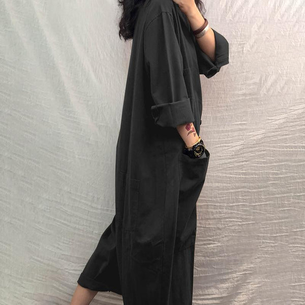 Women Jumpsuit 2022 Female Oversized Romper Autumn Loose Pockets Overalls  Casual Solid Stand Collar Bottom