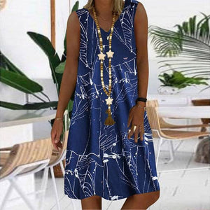 Women's Dresses Sleeveless V-neck Boho Print Midi Dress