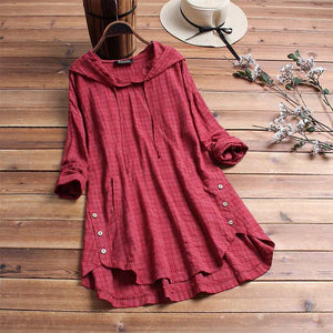 Women Blouse 2022 Autumn Plaid Checked Hoodies Long Sleeve Shirt Casual Cotton Tunic Tops Hooded Blusas Chemise Femme Top