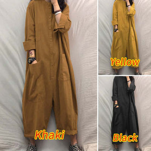 Women Jumpsuit 2022 Female Oversized Romper Autumn Loose Pockets Overalls  Casual Solid Stand Collar Bottom